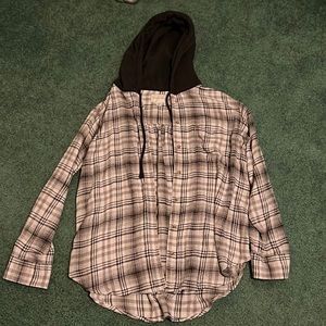 American Eagle hooded gray and white flannel size medium